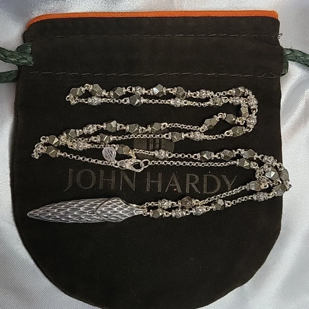 John Hardy Naga Silver Pendant & Pyrite Necklace - Picture 10 of 12